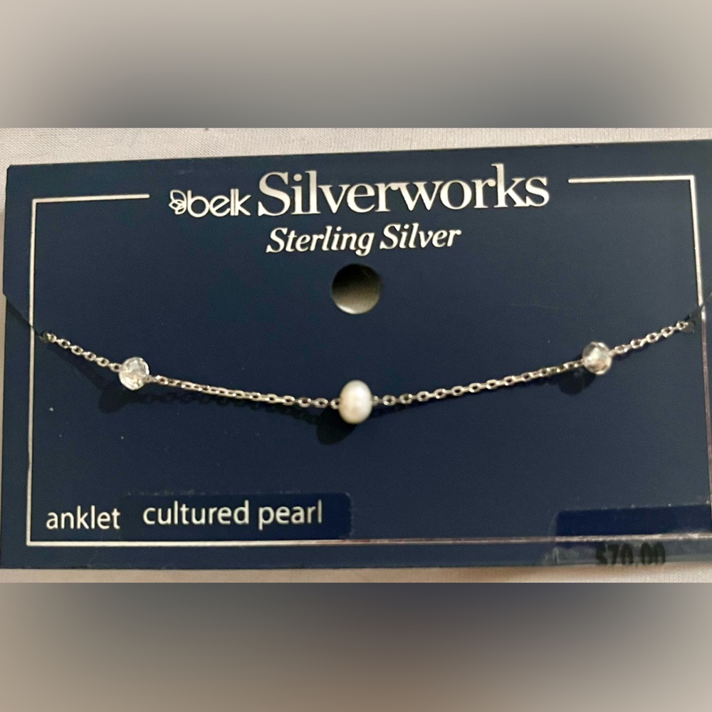 Sterling Silver Anklet with Pearl and Beads